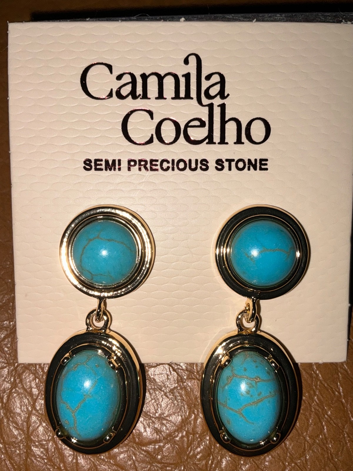 Camila Coelho DEMI FINE SEMI PRECIOUS STONES Turquoise 4cm earrings NWT
