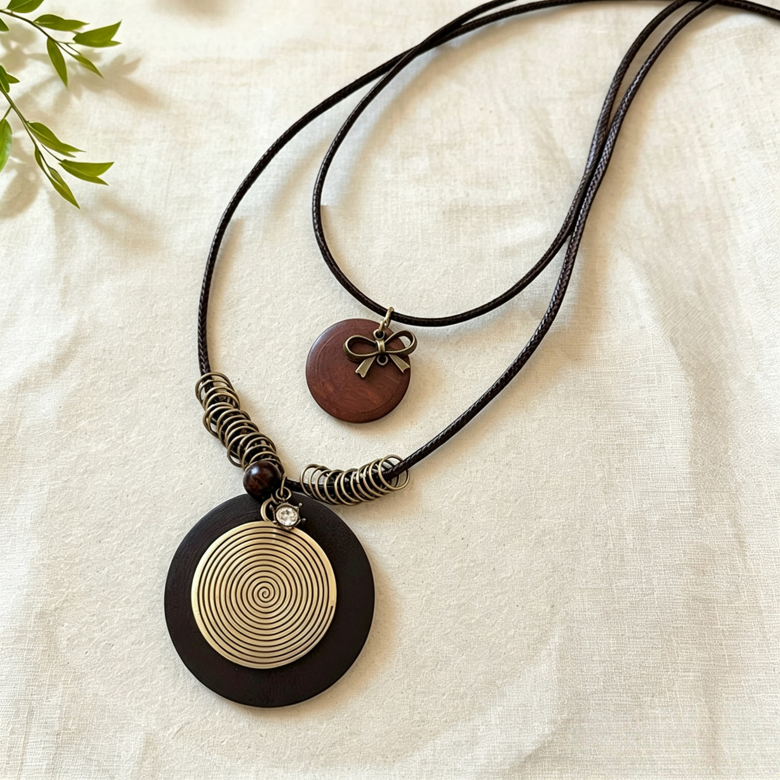 Boho Vintage Double Wax Cord Long Necklace Adjustable Layered Choker Unisex