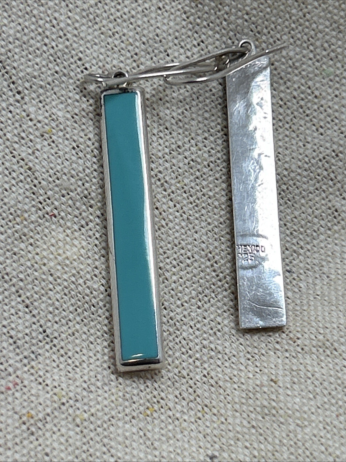 Stamped Mexico 925 Sterling Silver Dangle Earrings Turquoise Color Resin