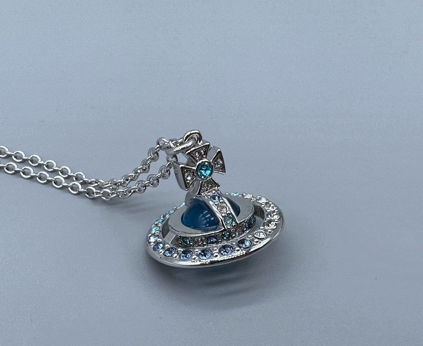 Vivienne Westwood Small Orb Necklace Rhinestone Blue Near Mint