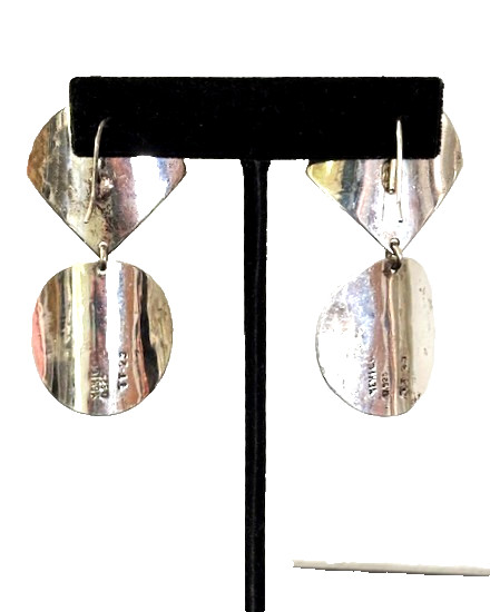 TAXCO Mexico Sterling 925 TT23 MOD Smooth Ridged Drop Pierced Earrings G2U