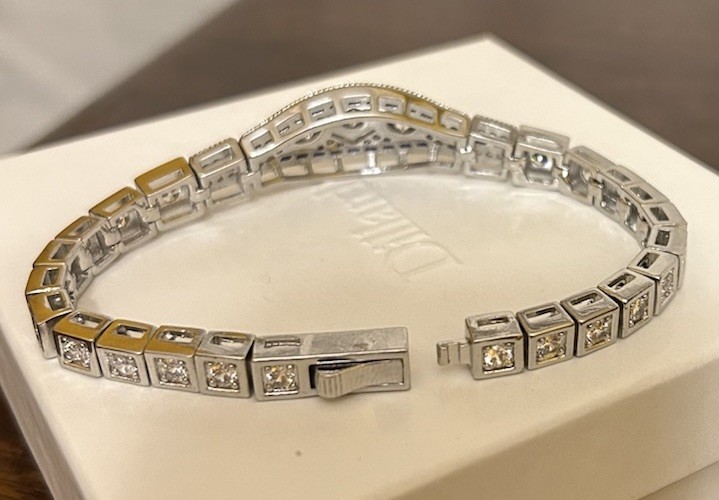 Silver Sapphire Blue CZ & Diamond CZ Art Deco Art Nouveau Inspired Bracelet NWT