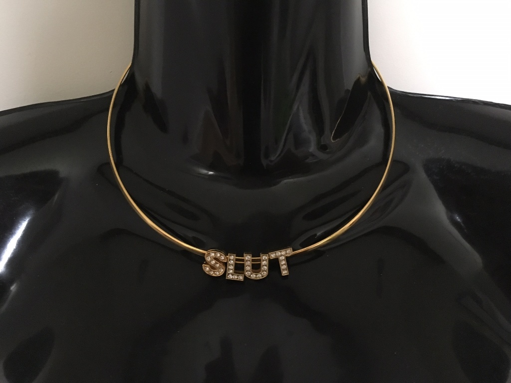SLUT Solid Neck Band Necklace Jewellery Jewelry Sexy Hotwife Slut Fetish – Gold