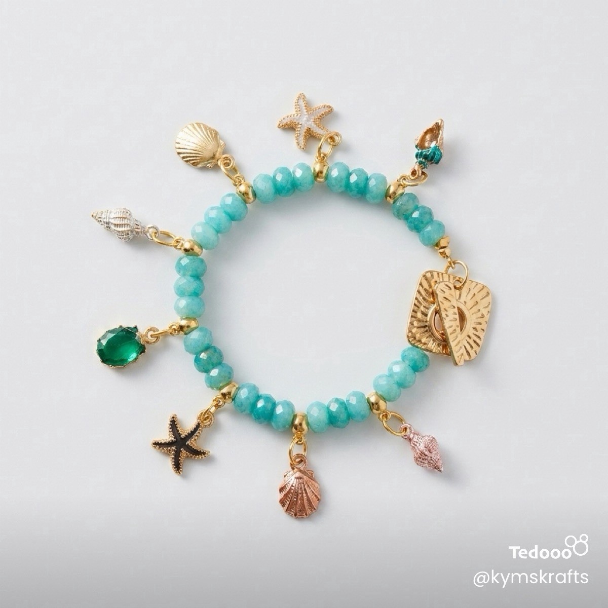 Beach Themed Aqua Blue Dyed Jade Gemstone Bracelet