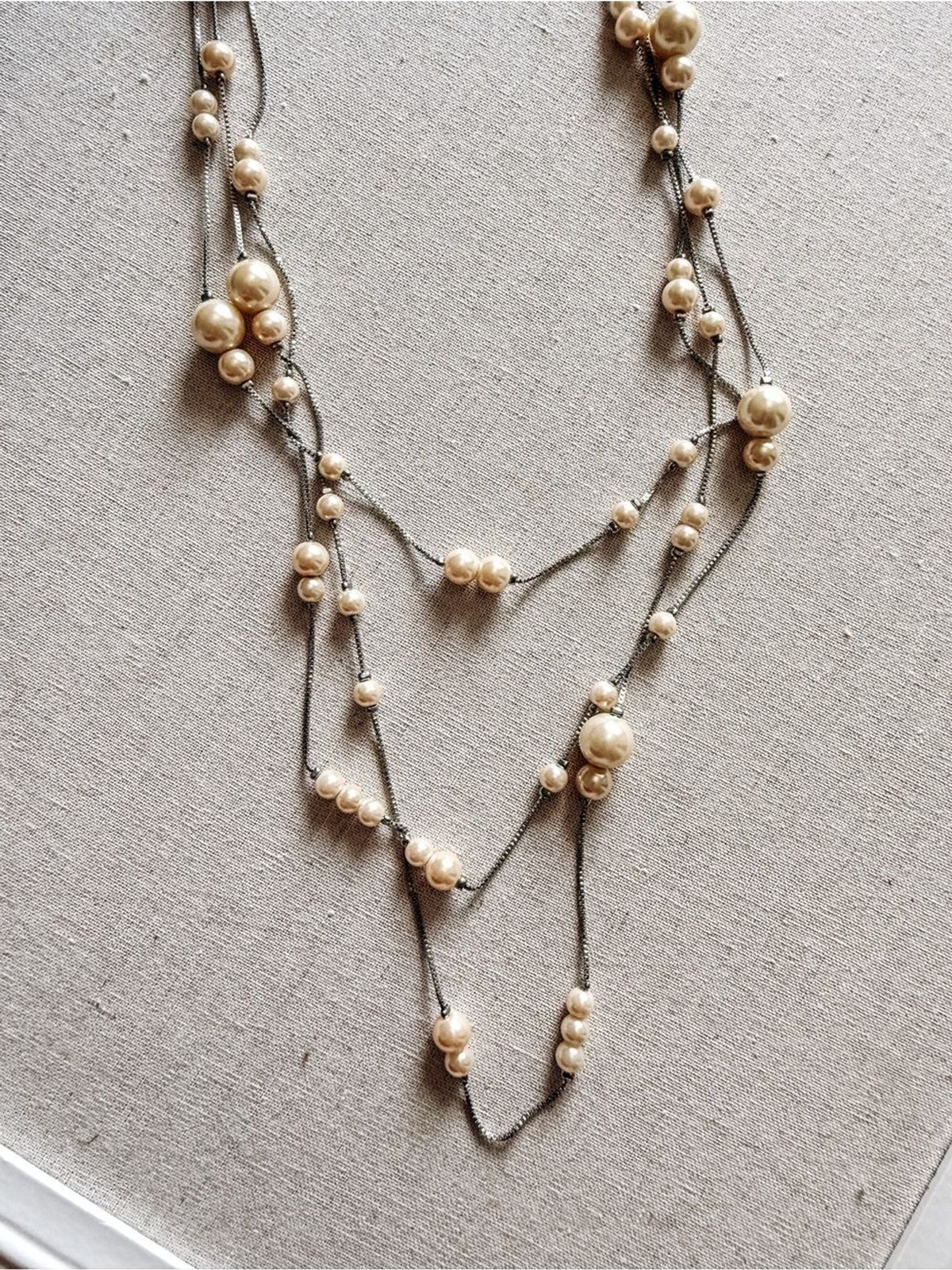 Talbots NWT Layered Faux Pearl Necklace Silver Tone Multi Strand