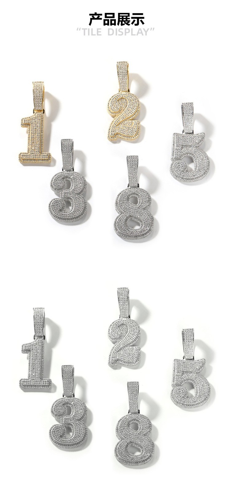 Number 0-9 Pendant Choose Sweater Necklace Gold Filled Zircon Hip Hop DJ Jewelry