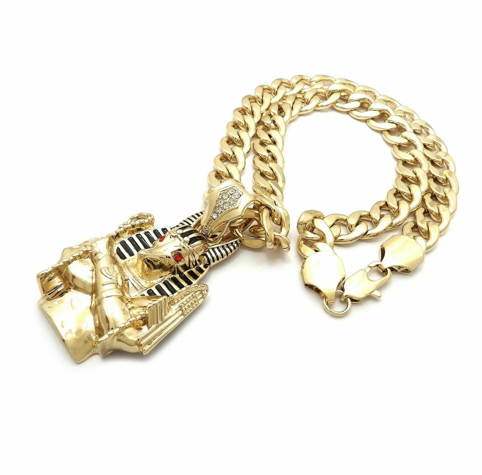 ICED HIP HOP EGYPTIAN ANUBIS PENDANT & 11mm 20″ CUBAN CHOKER CHAIN NECKLACE