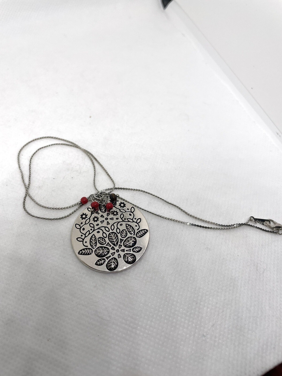 Silver Tone Floral Medalian On 14k GP Chain Tiny Colorful Dangles