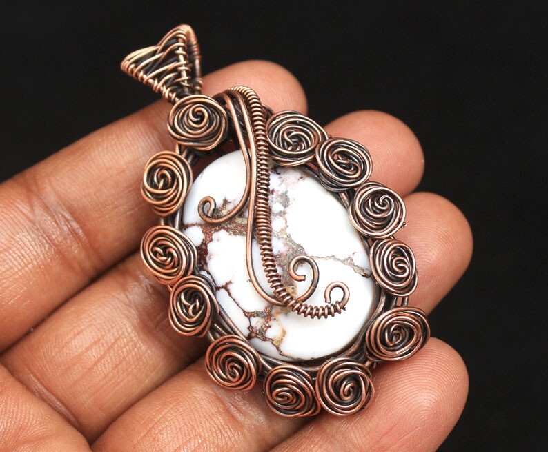 Copper Wire Wrap Flower Pendant Jewelry Wild Horse Jasper Gemstone Gift N277