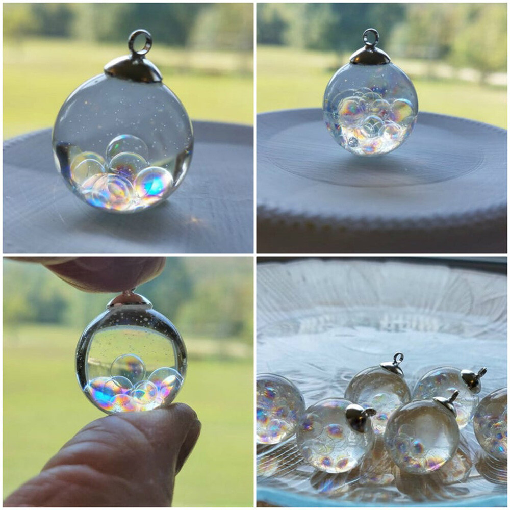 Colorful Bubbles Glass Round Ball Resin Pendant Chain Necklace Women Jewelry