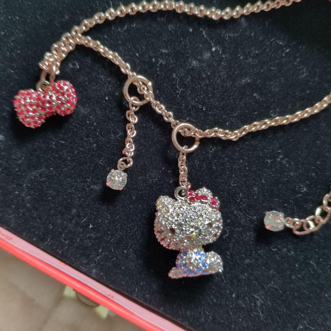 Swarovski Hello Kitty Necklace Charm Rose Gold Red Clear Case Sanrio Japan