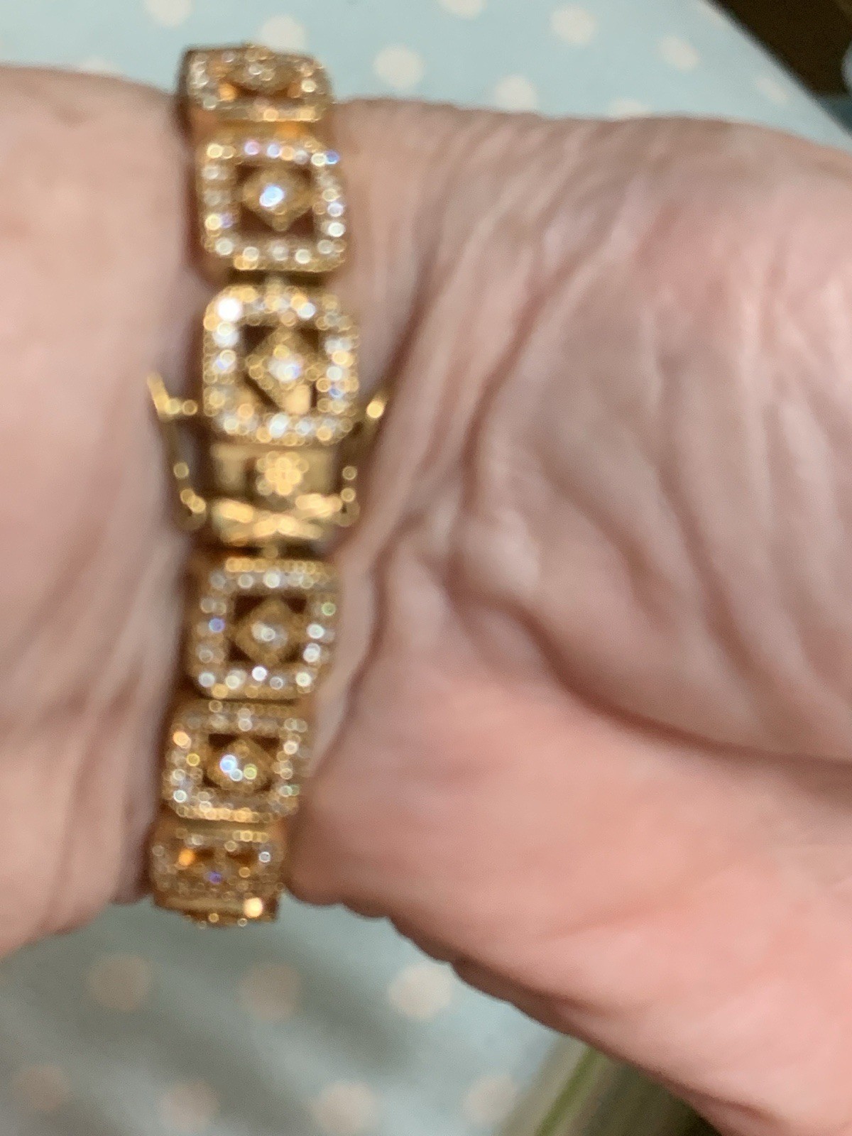 Fashion Bracelet,Gold Tone with Interconnecting Sq Links Of Beautiful Set Cz, 8”