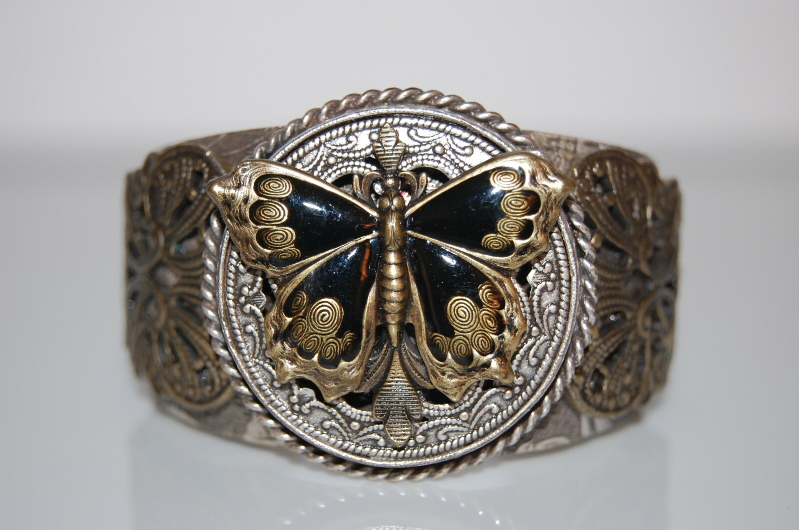 Large Bold Sweet Romance Couture Enamel Butterfly Art Noveau Style Cuff Bracelet