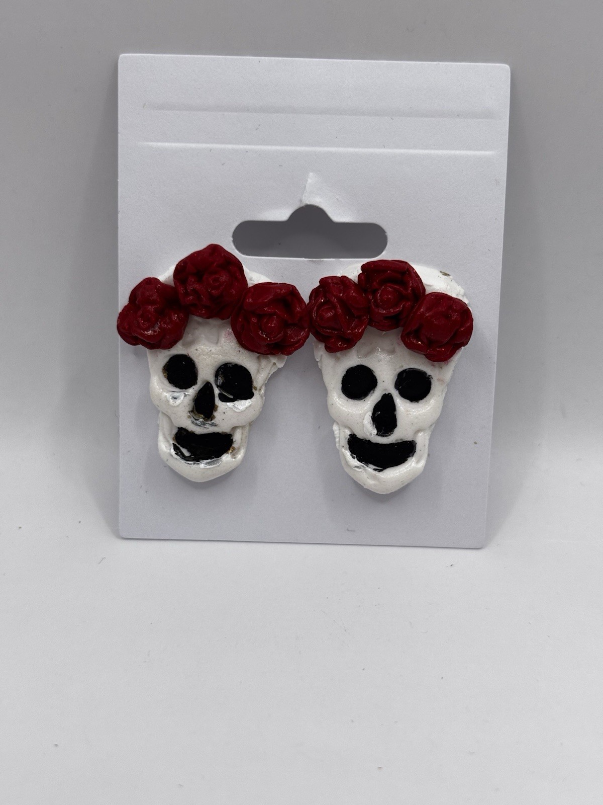 Halloween Gothic Skull Earrings White Skull Red Roses Dia De Los Muertos Style