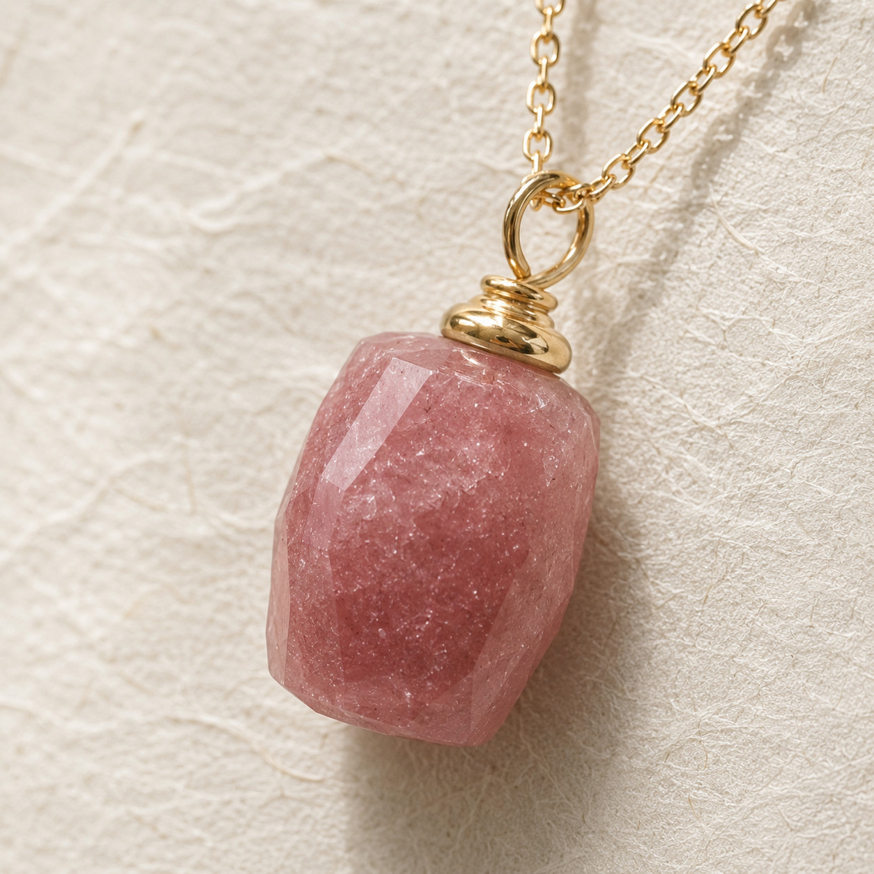 Natural Strawberry Quartz Pendant Necklace | 18K Gold Plated | Vitality & Love