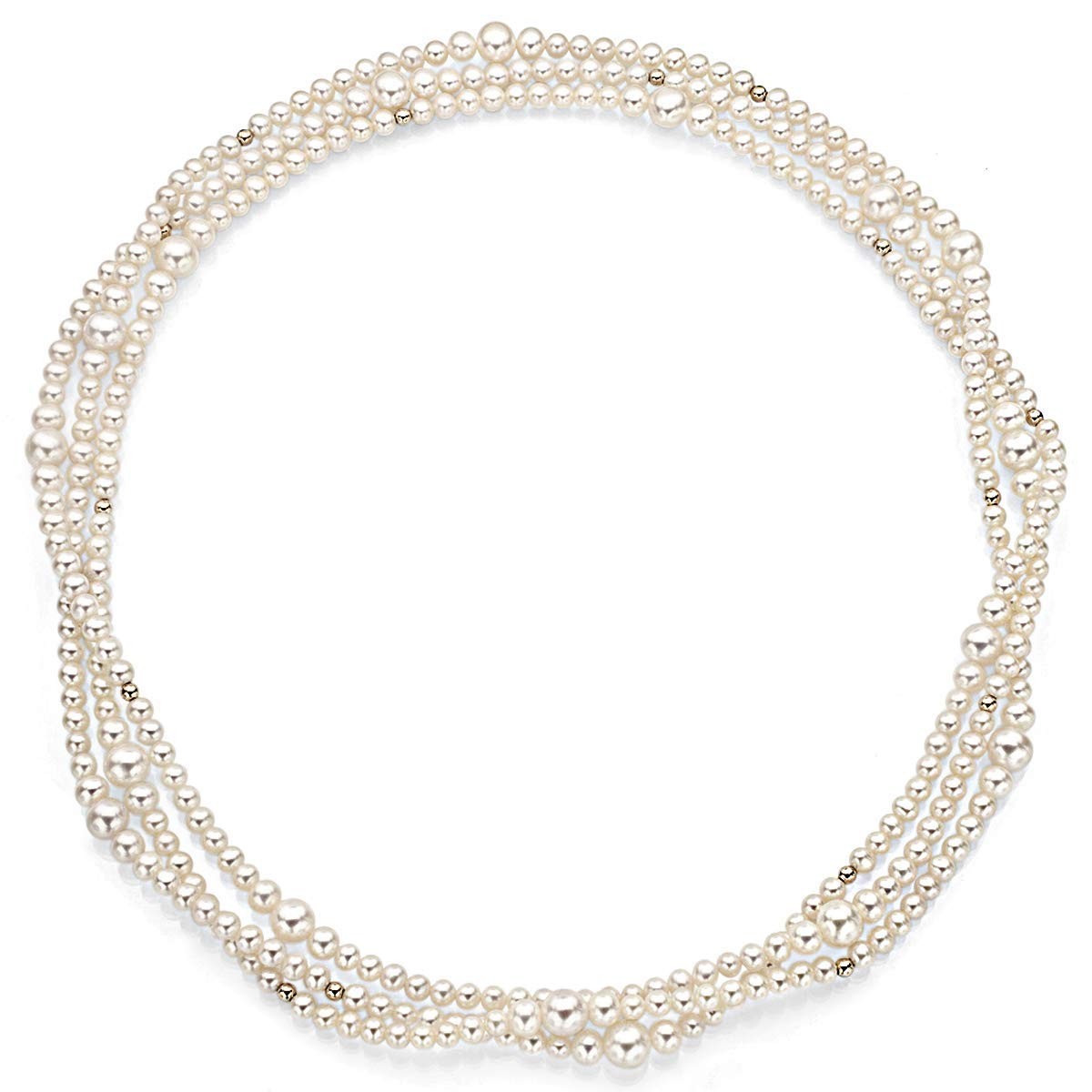 14K Yellow Gold Multi-Size High Luster White Freshwater Cultured Pearl Endles…