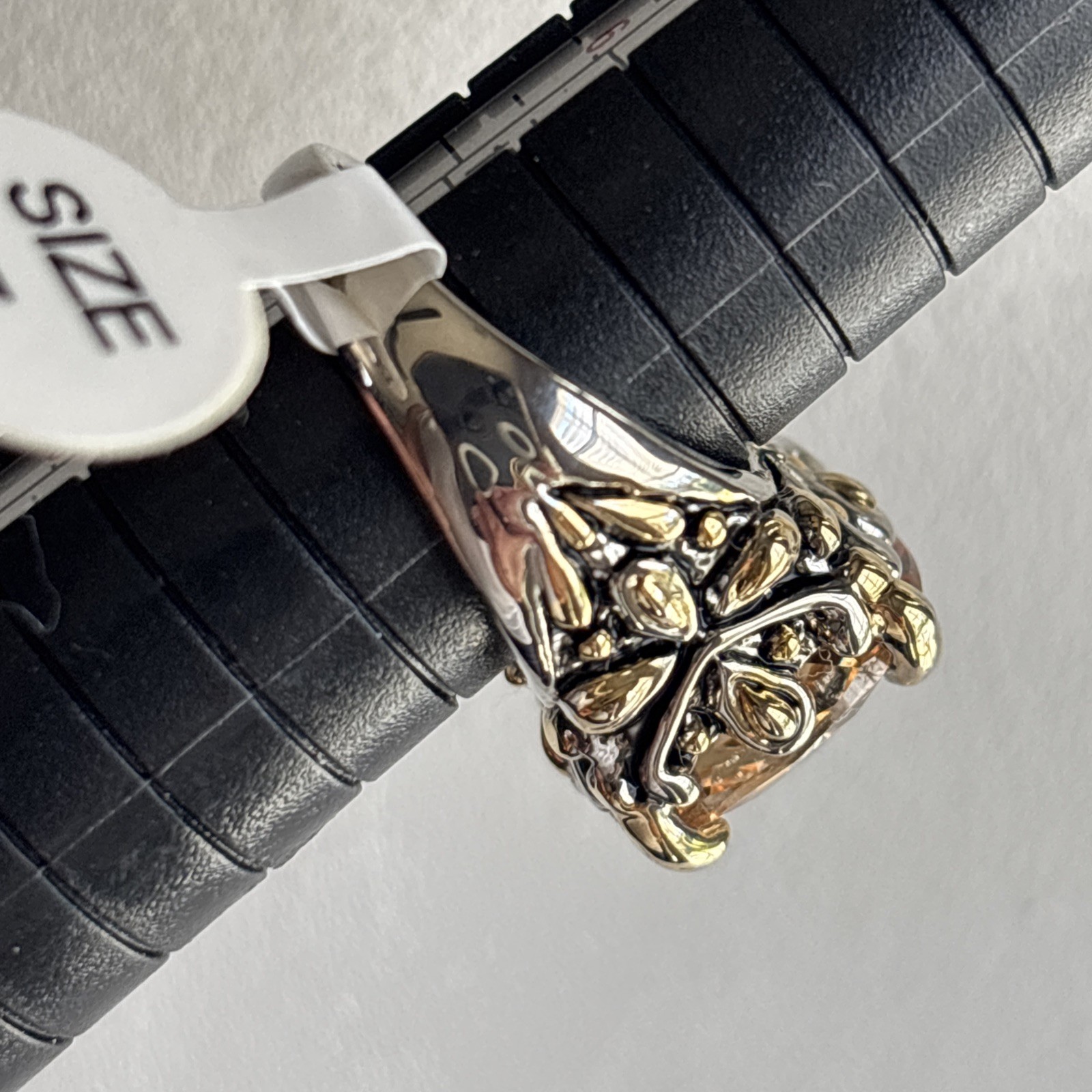Inspirational Champagne Cushion Cut CZ Crystal Silver Gold Balinese Ring Size 7