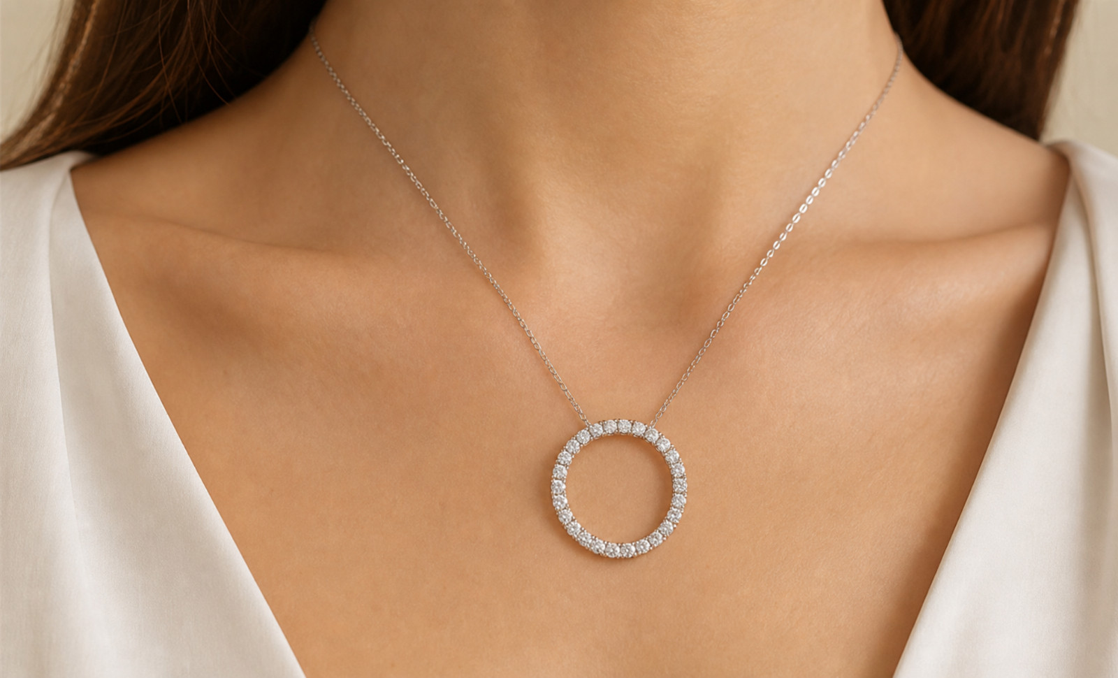 925 Sterling Silver CZ Karma Open Circle Pendant Necklace Womens 18 Inch
