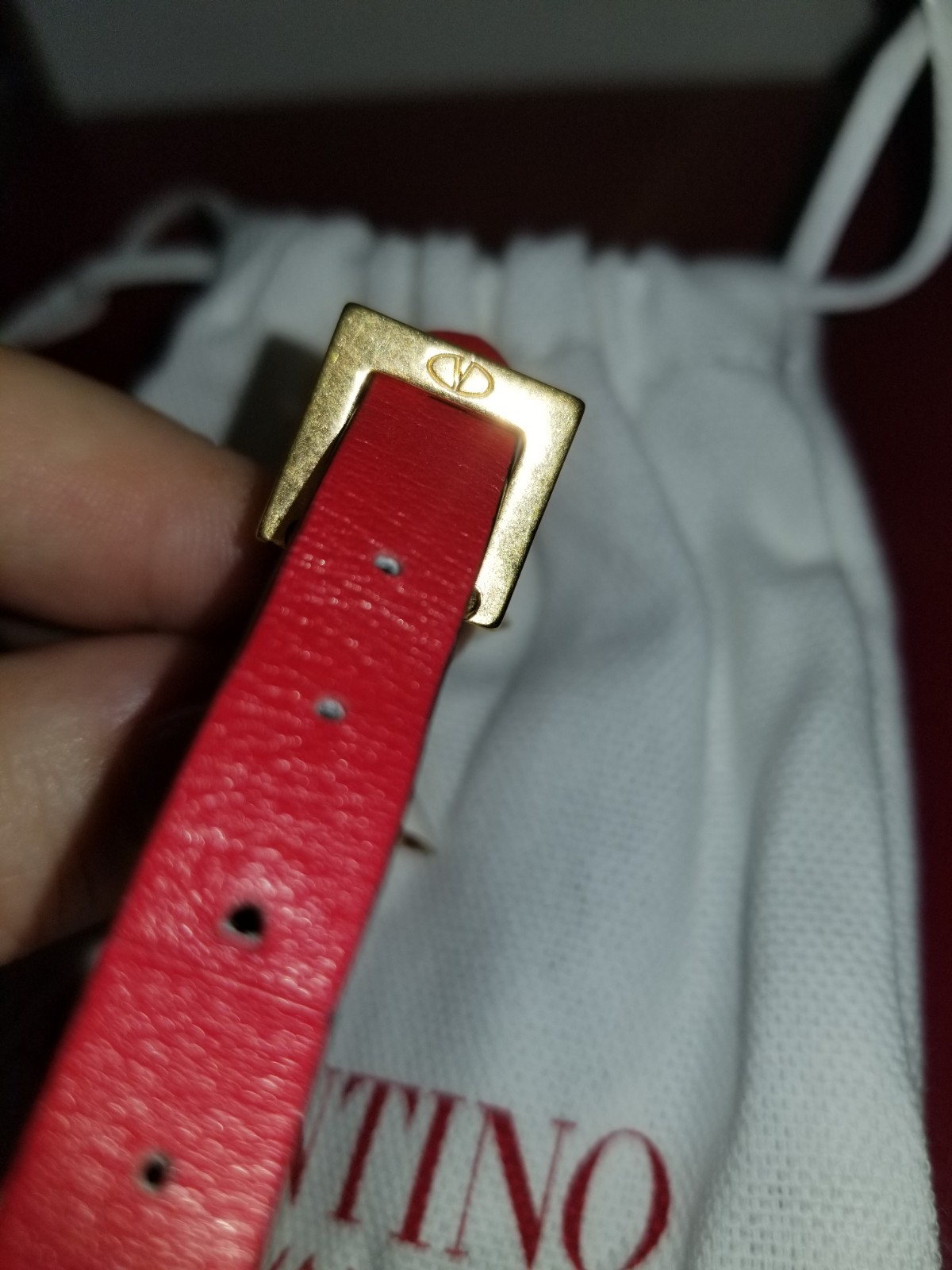 Valentino Garavani Red Leather Bracelet V Logo Dust Bag Limited Edition