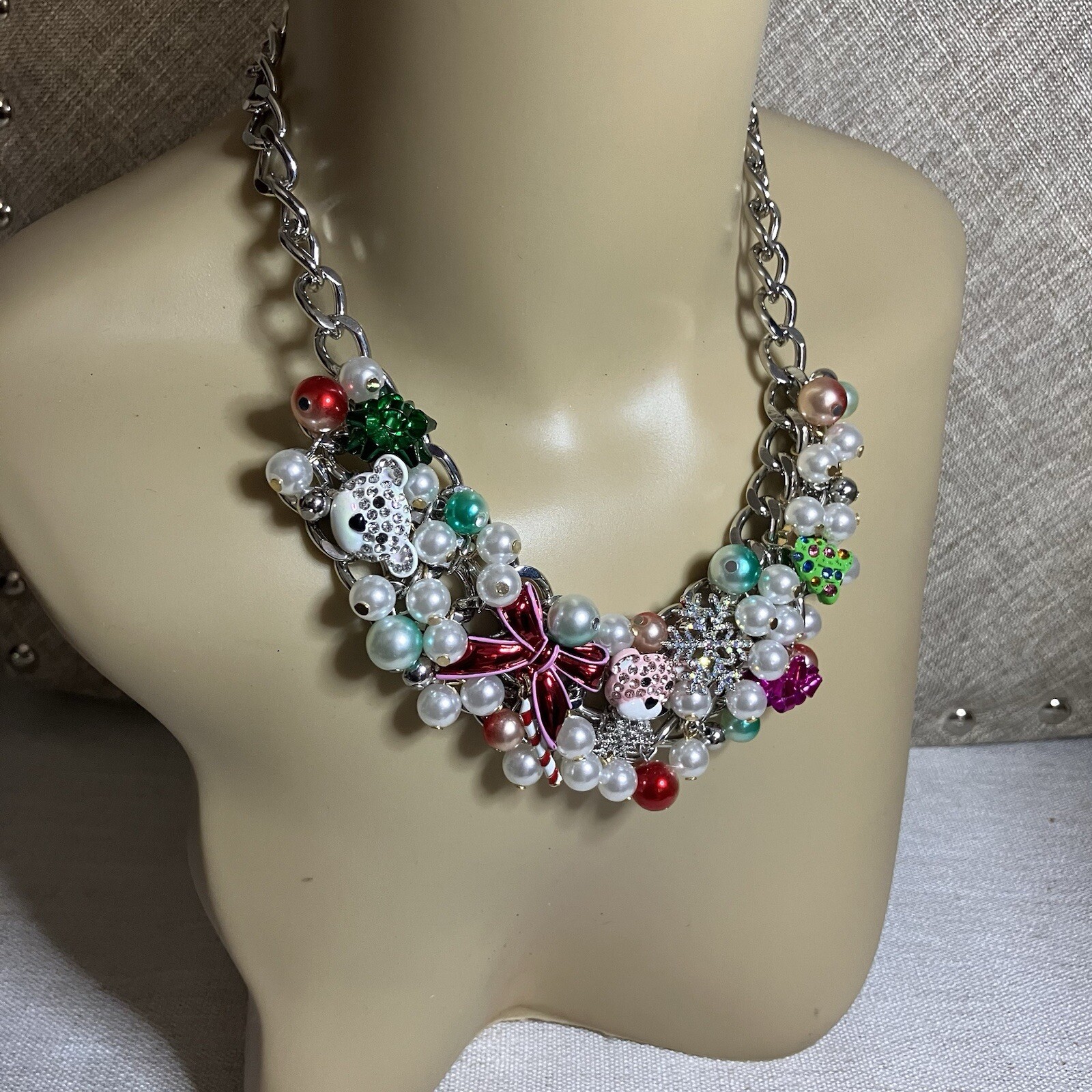 Betsey Johnson Charm Necklace Holiday Baubles Snowflake Candy Cane Christmas