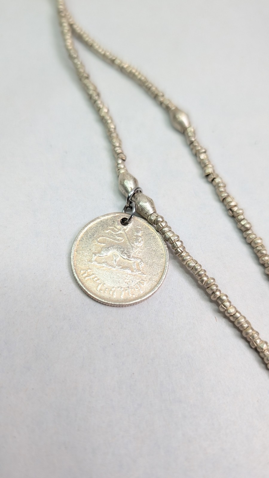 Emperor Haile Coin Necklace Silver Over Copper Double Strand Layered 30-34″