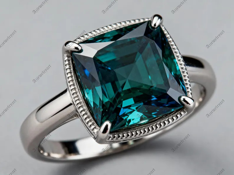Cushion Cut Indicolite Tourmaline Ring 925 Sterling Silver Engagement Ring.