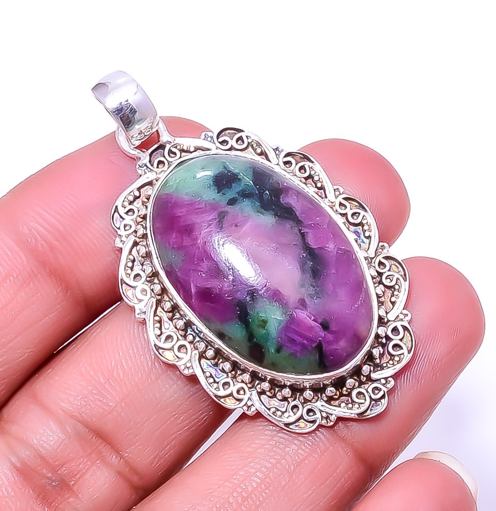 Ruby With Zoisite – Tanzania Fine Art 925 Silver Pendant 2.03″ P67