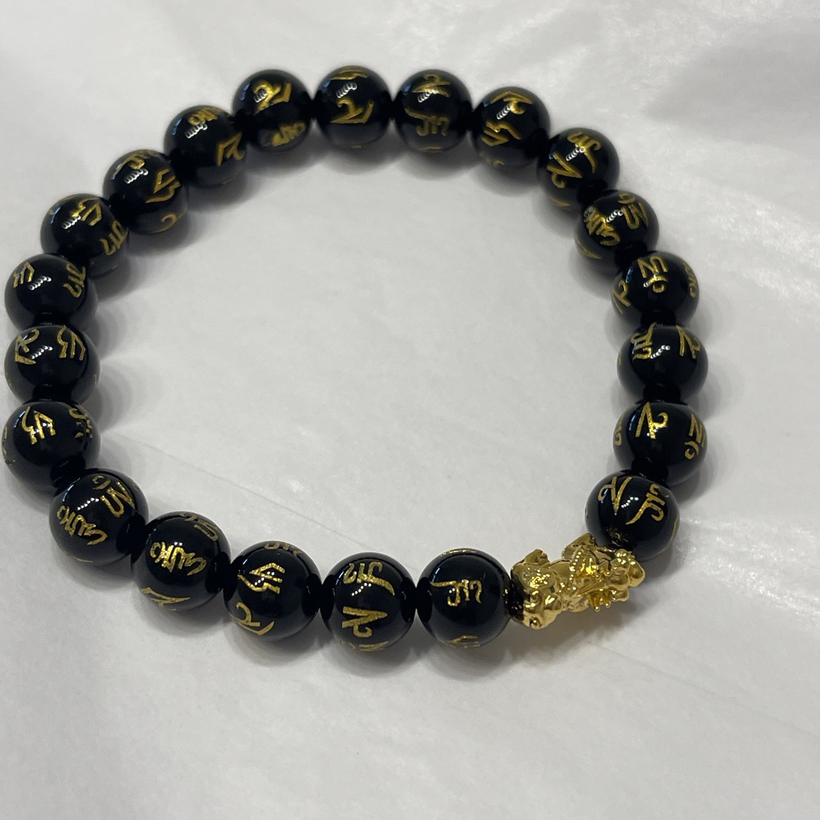 Authentic Black Obsidian Beads Wealth Charm with 100% Real 24 Karat Gold