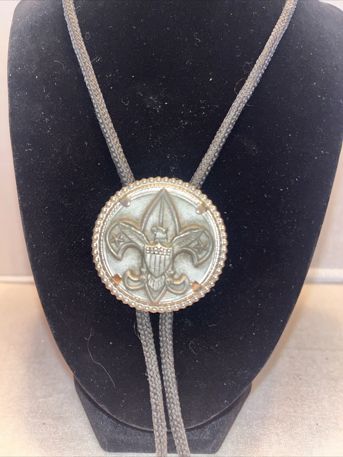 Vintage Fleur De Lis Eagle Crest Bolo Tie Pendant Necklace