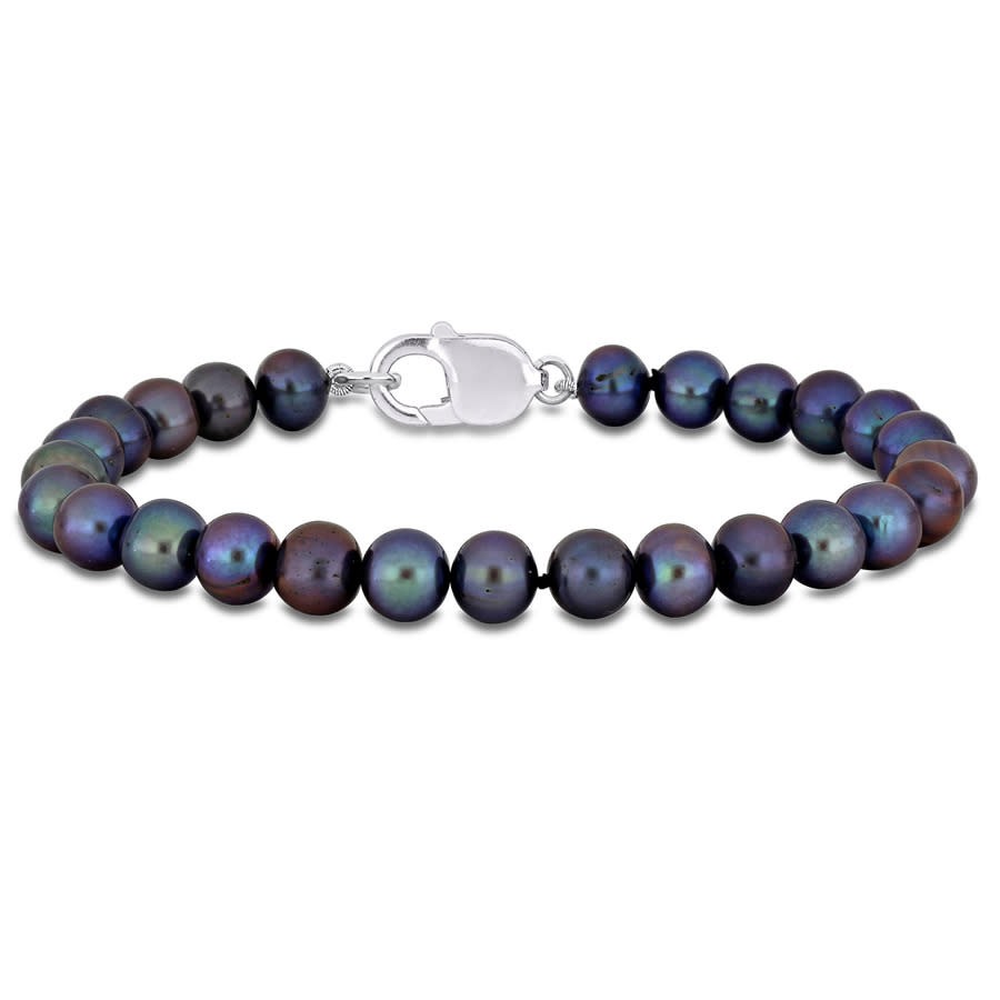 AMOUR 8-8.5mm Men’s Black Freshwater Cultured Pearl String Bracelet in Sterling