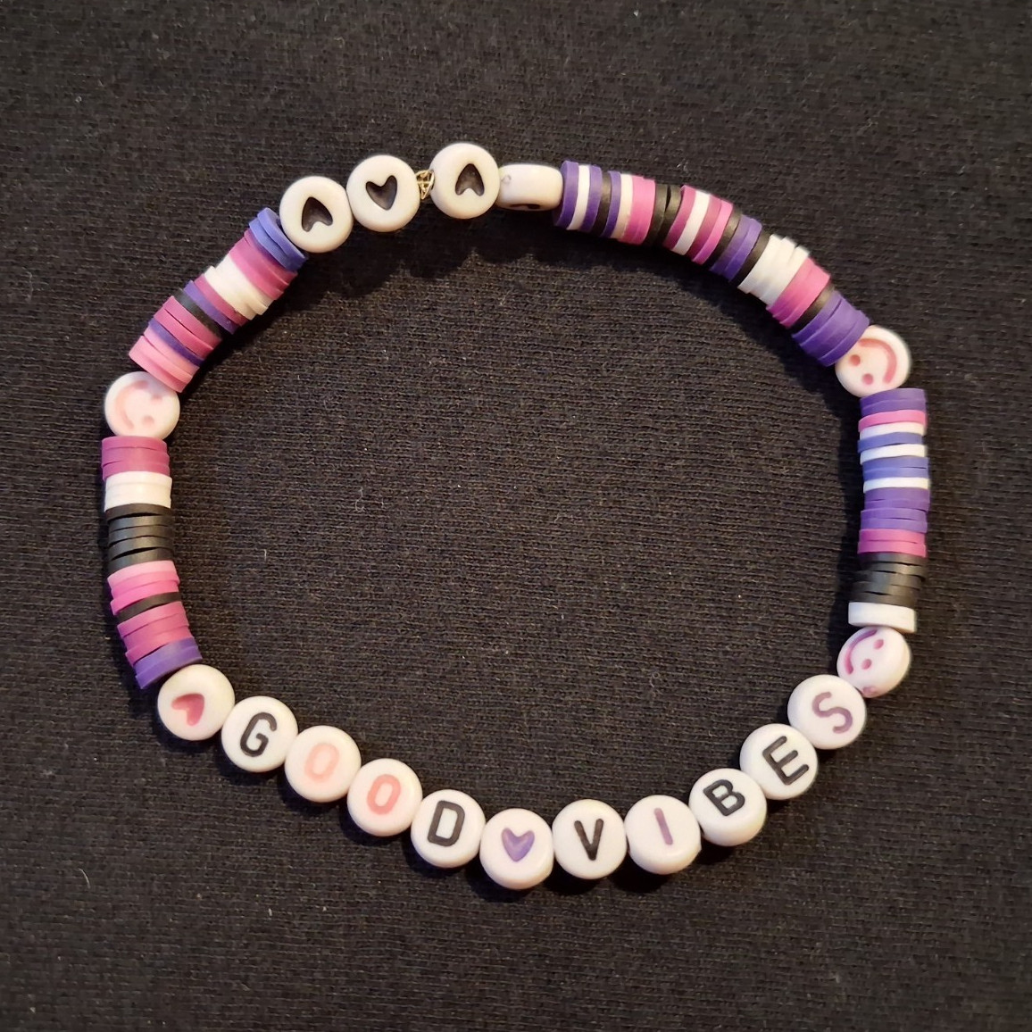 Multicolor Round Plastic Beaded Slip-On Stretch Bracelet “GOOD VIBES” Stackable
