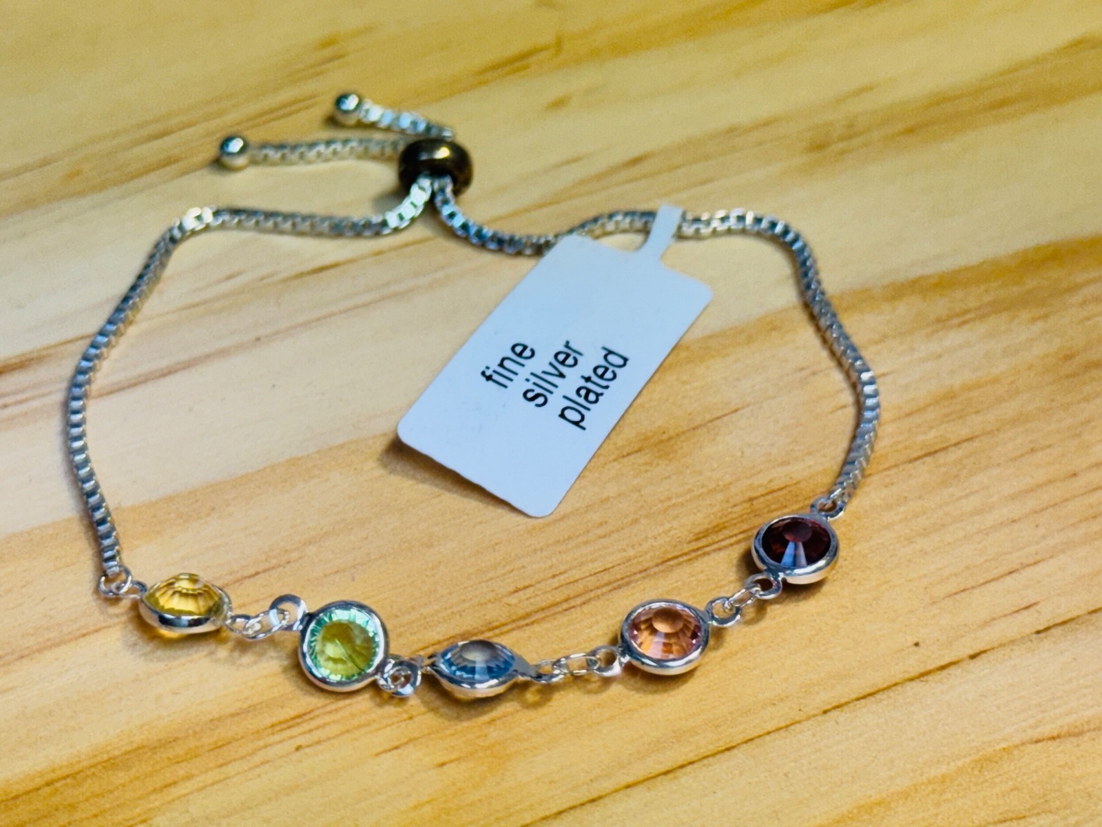 Fine SilverPlated 5 gemstone bracelet Adjustable up to 10″