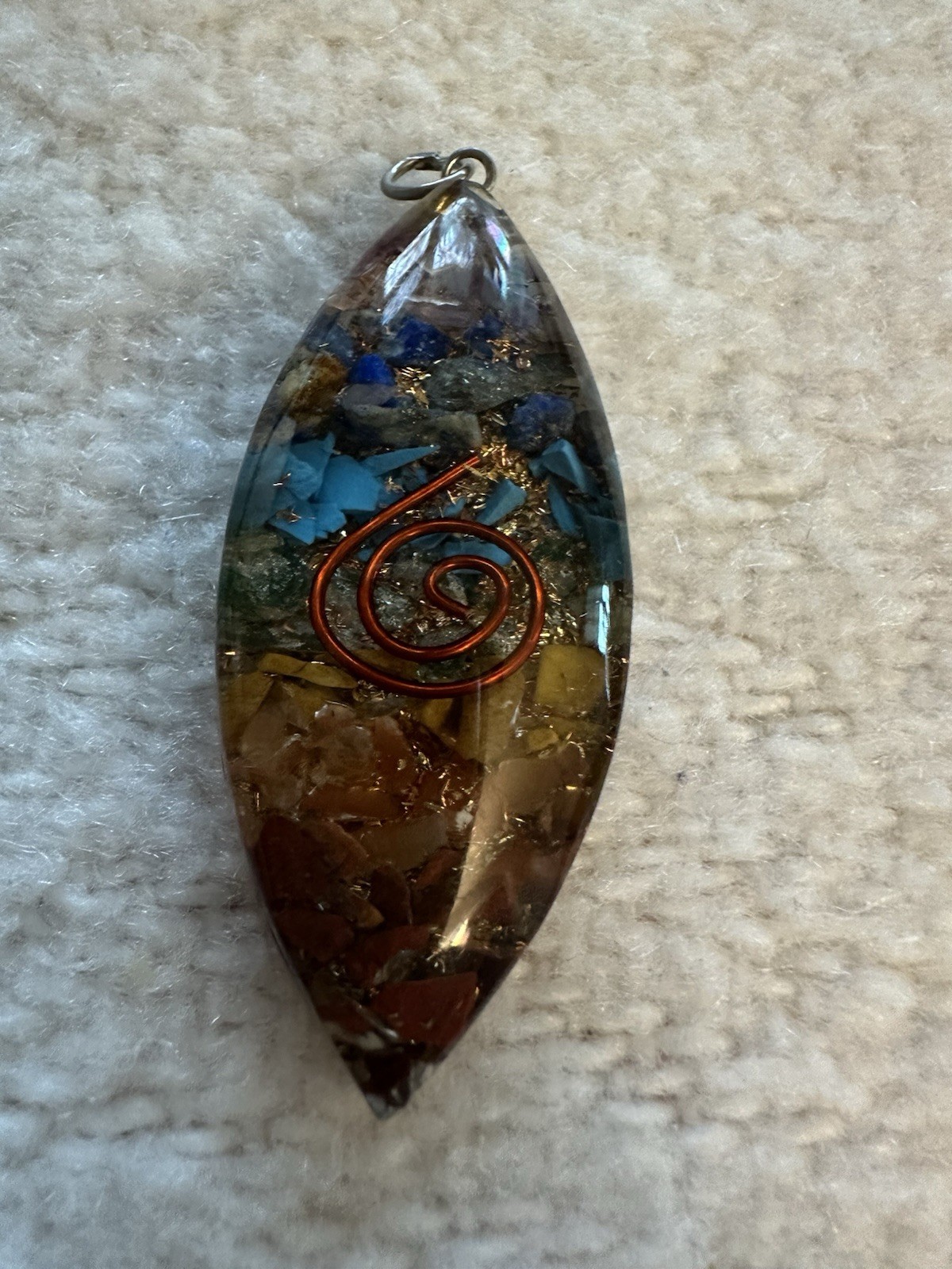 Orgonite Pendant Resin Crystal Metal Navette Shaped