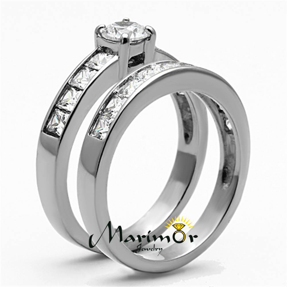 3.25 Ct Cubic Zirconia Stainless Steel 316l Engagement Wedding Ring Set Sz 5-10