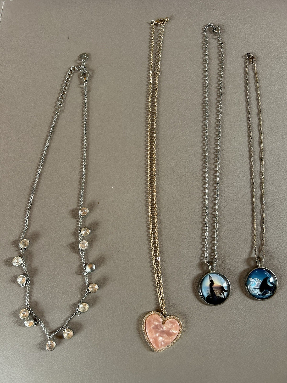 Lot of 4 Pendant & Charm Necklaces, Mixed Styles, Colors, Heart & Round Shapes