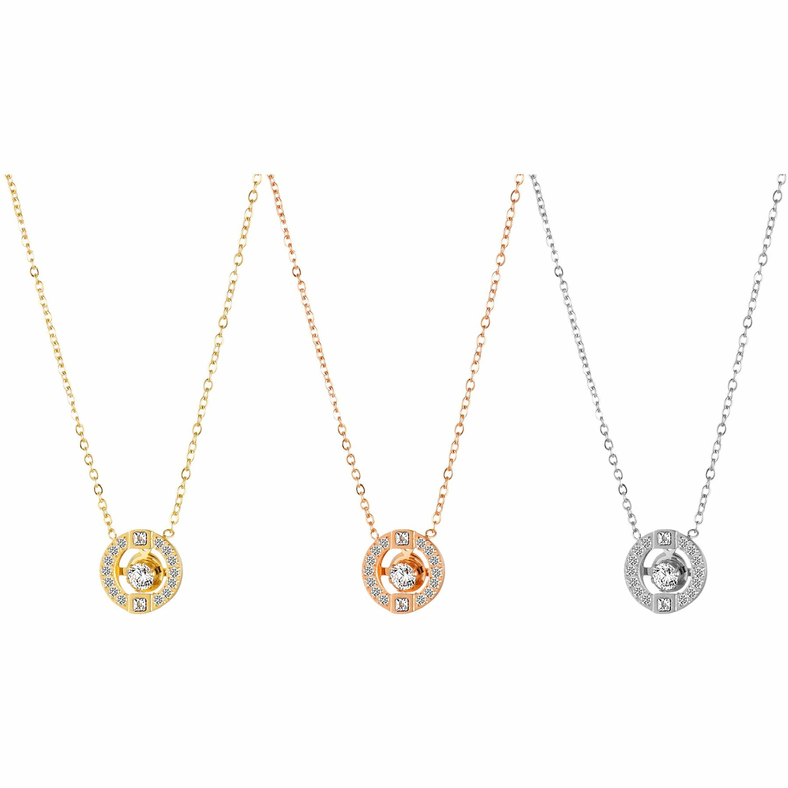 Women’s Stainless Steel Shiny Cubic Zirconia Pendant Necklace Mother’s Day Gift