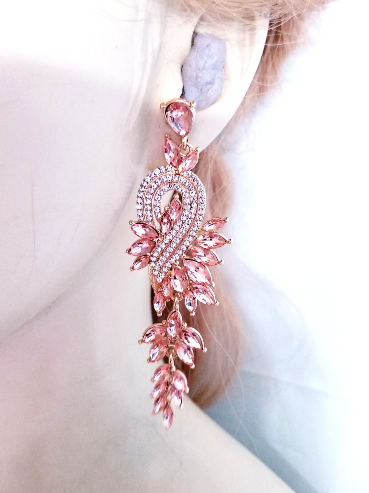 Chandelier Earrings Rhinestone Peach Drop Dangle Crystal 3.5 inch Prom Pageant