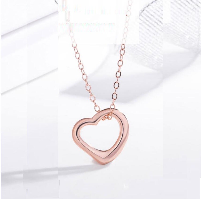 Rose Gold Titanium Adorable Sweety Simple Love Heart Pendant Chain Necklace
