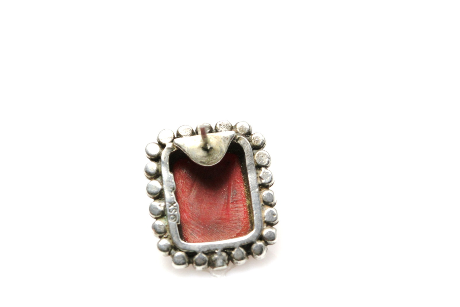 Rectangular Shape Red Stone Sterling Silver 925 Earrings 7.4 Grams (EAR2724)