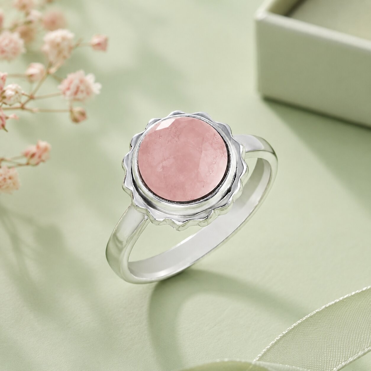 925 Sterling Silver Rose Quartz Round Gemstone Ring Handmade Women’s Jewelry