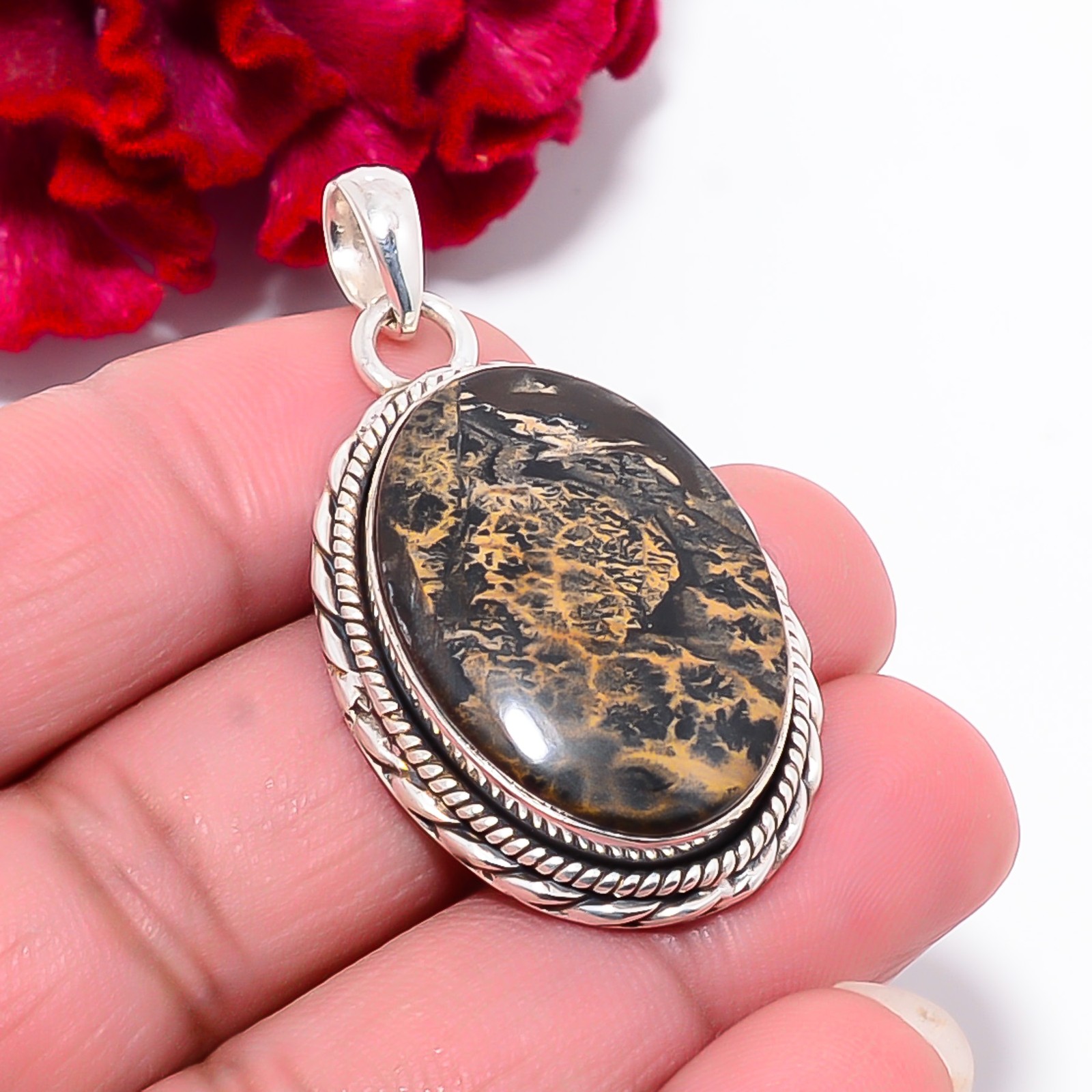 Honey Dendritic Opal – Mexico 925 Sterling Silver Pendant 1.87″ P101914