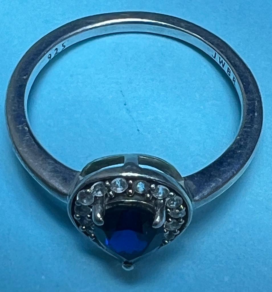 Kay Jewelers JWBR Sterling Silver Ring Blue Sapphire Tear Drop Sz 6.5