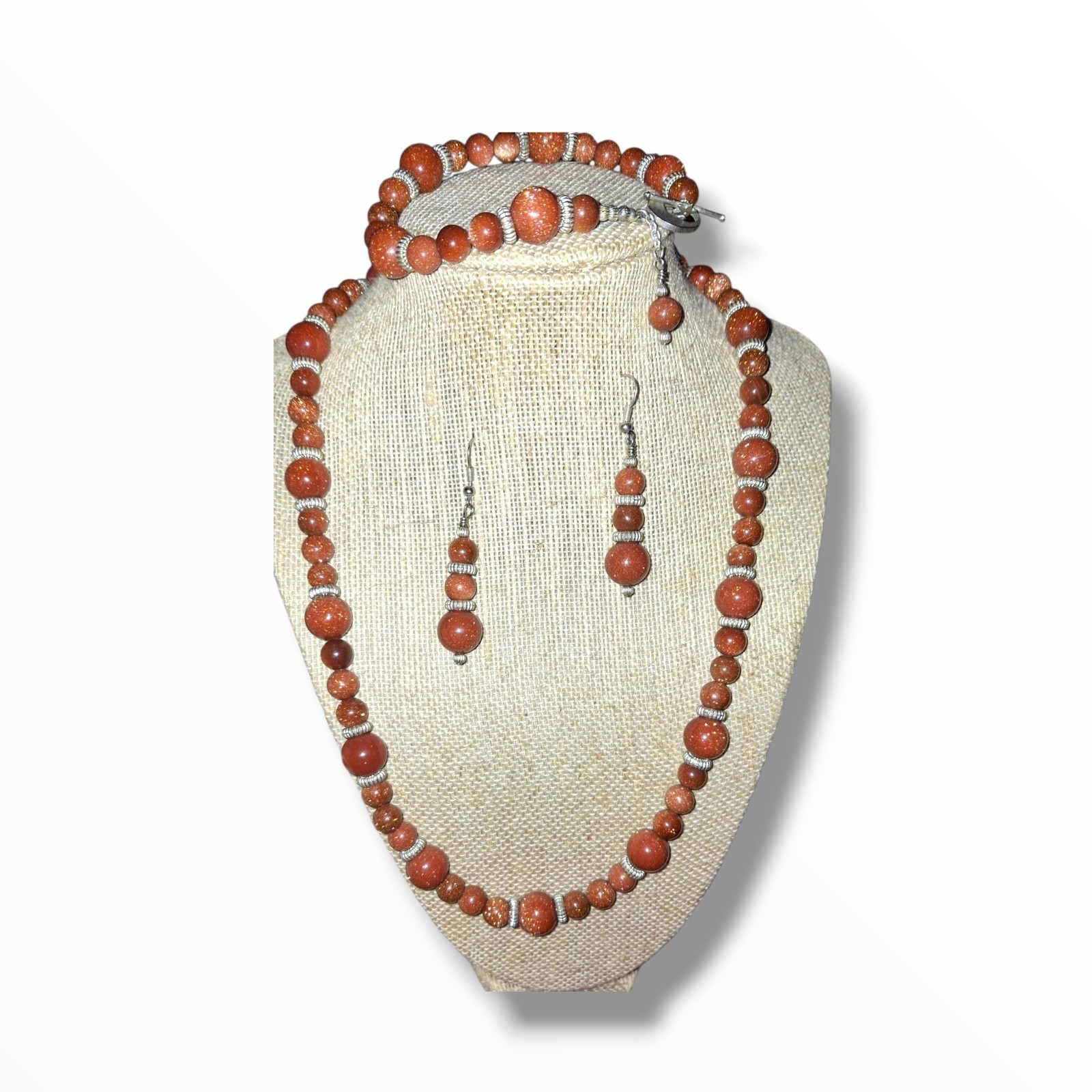 Goldstone Necklace, Bracelet, and Pierced Earrings Set