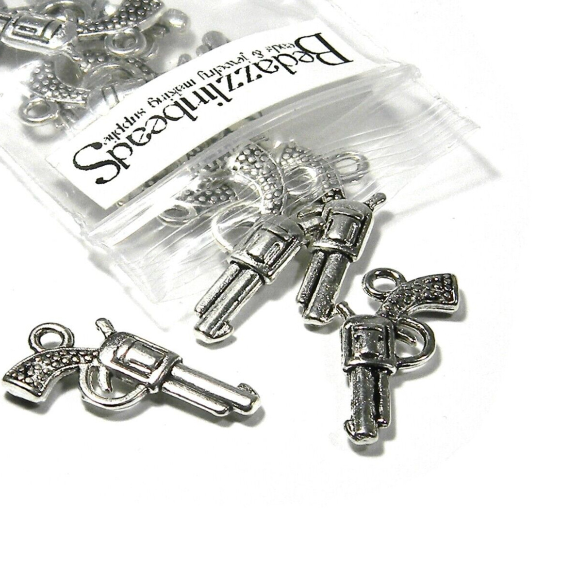 Wholesale Lot of 100 Antique Silver Revolver Handgun Pistol Western Gun Charms