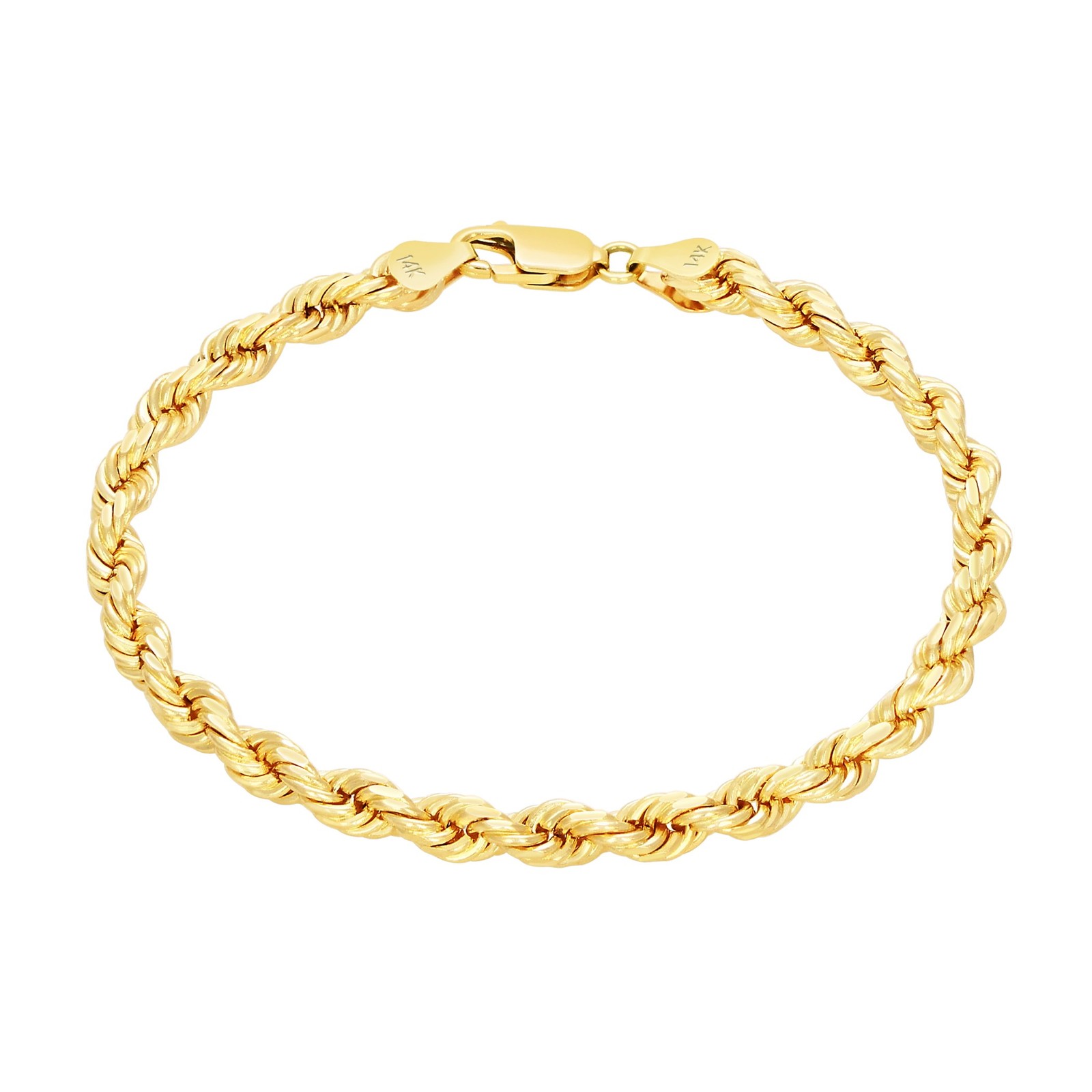 14K Yellow Gold 2mm-10mm D/C Rope Chain Bracelet Mens Women 7″ 7.5″ 8″ 8.5″ 9″