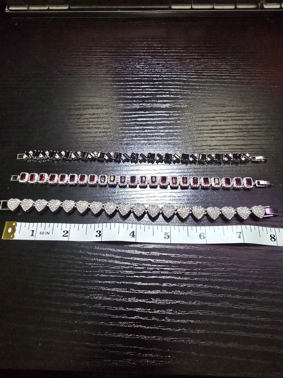 Silver Tone Tennis & Charm Bracelets Red Black Hearts Combo 8in braclet set