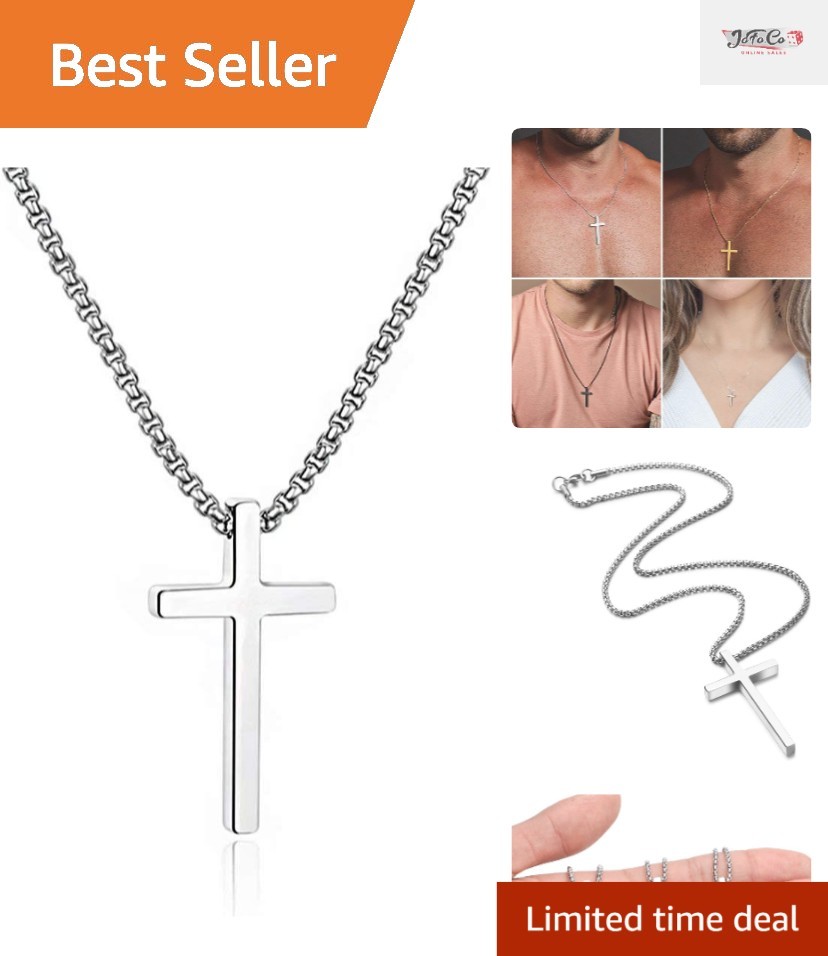 Elegant Silver & Black Cross Necklace for Men – Perfect for Any Occasion