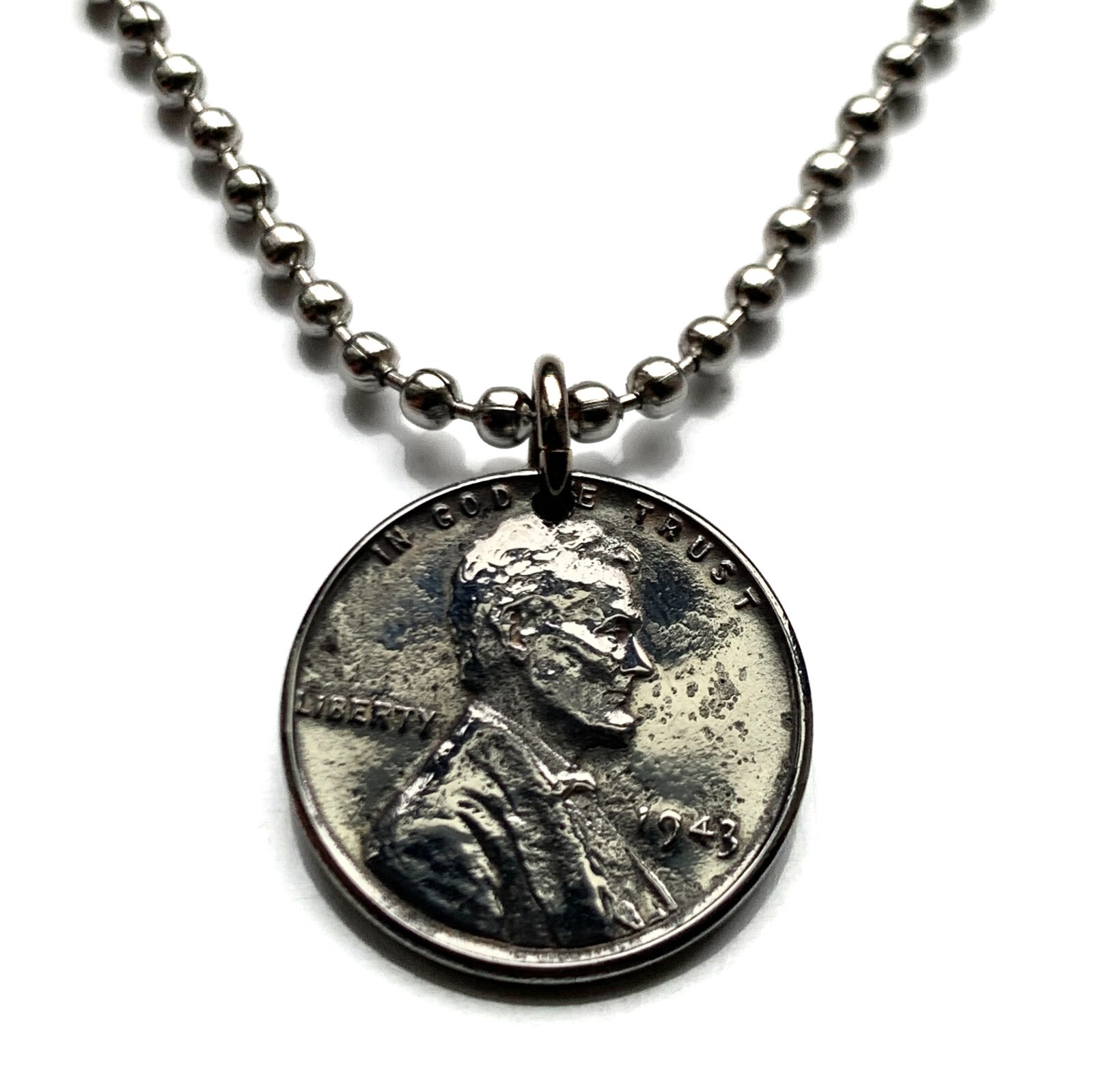 USA 1943 steel penny cent coin pendant World War 2 Allie Abraham Lincoln 001176b