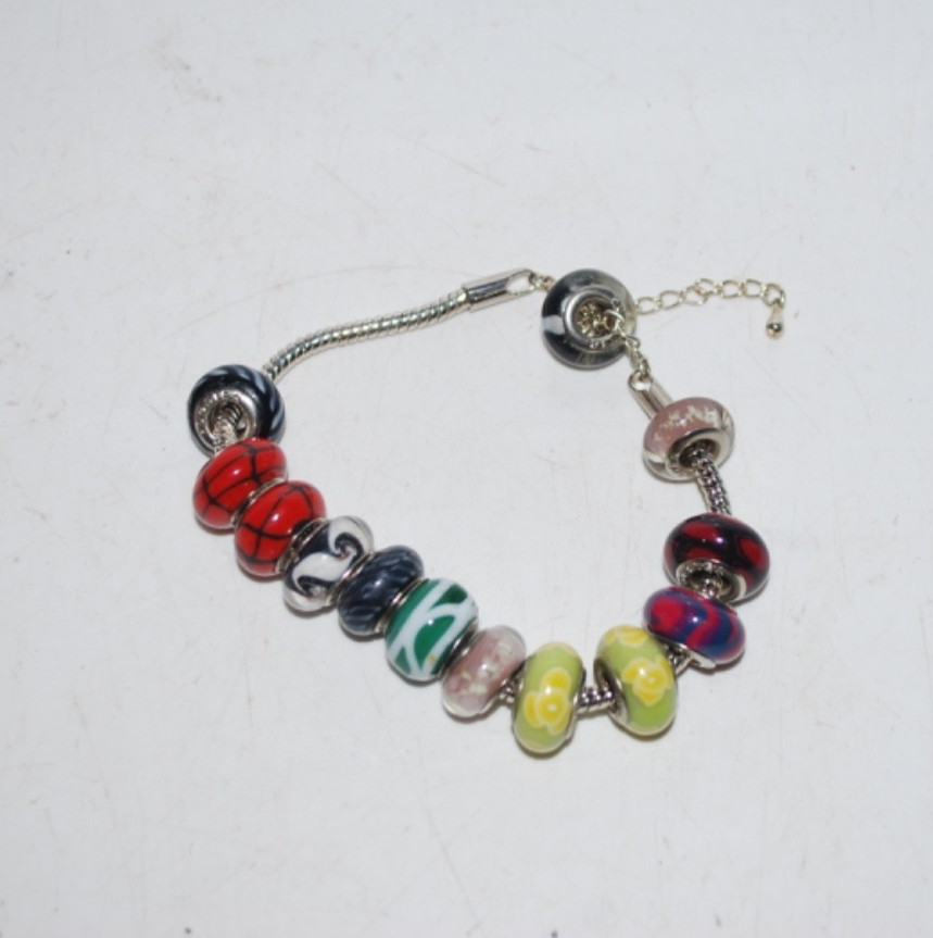 Pugster Multi-Color Glass Beads Charms with Silver-Tone Snake Bracelet