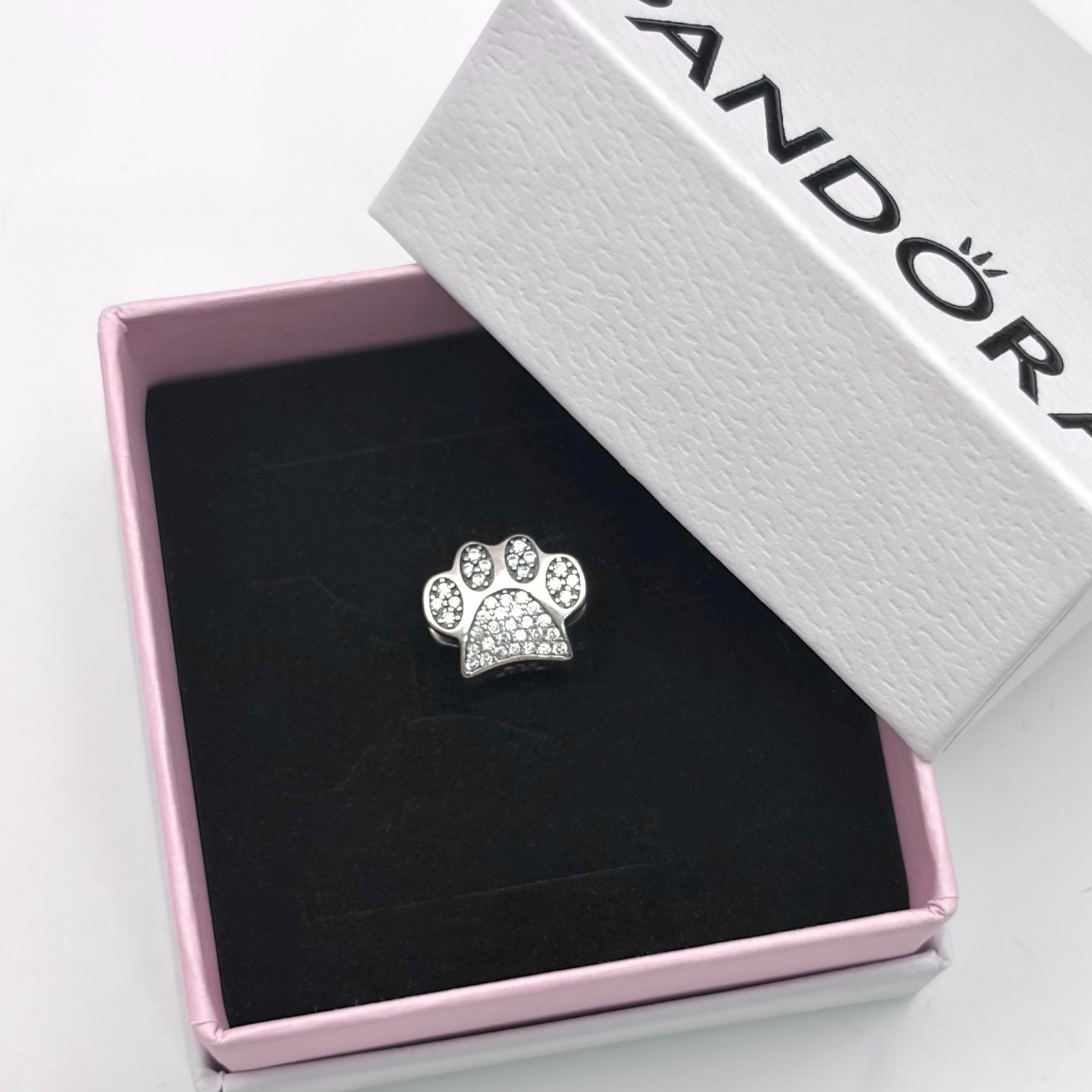 100% NEW #791714CZ PANDORA Sterling Silver Paw Print Charm WITH BOX